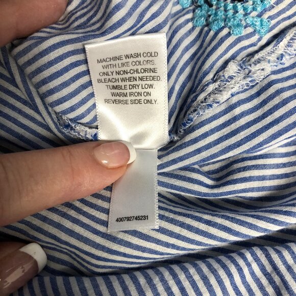 Croft and Barrow Sleeveless Top Womens Sz Large Blue White Striped Cotton Tunic - Picture 8 of 9